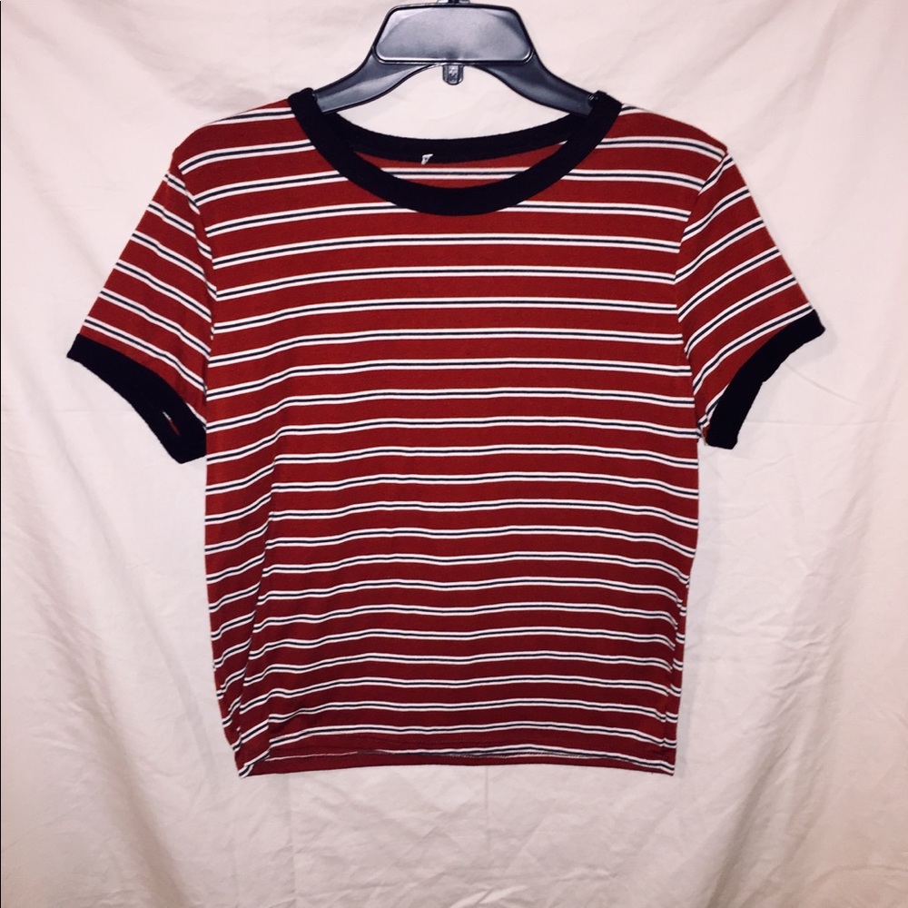 Maroon Short Waisted Striped Shirt.